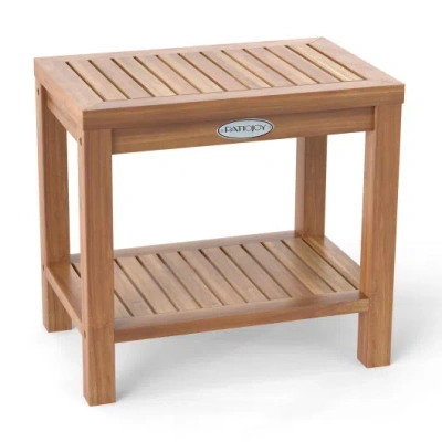Costway 19 Inch Teak Wood Shower Bench Inside Shower Stool With Storage Shelf In Brown