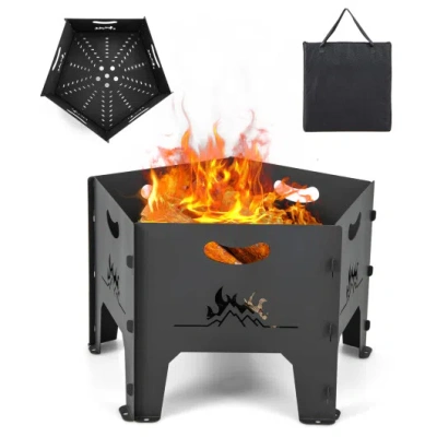 Costway 19 Inches Collapsible Portable Plug Fire Pit With Storage Bag In Black