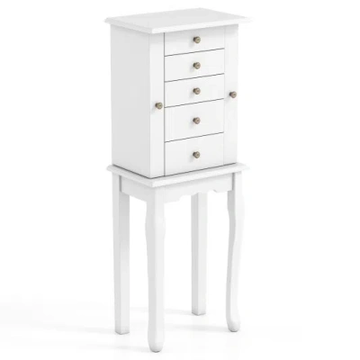 Costway 2 Colors Armoire Storage Standing Jewelry Cabinet With Mirror-white