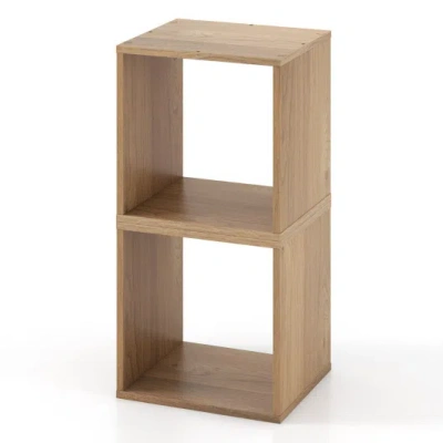Costway 2 Cubes Stackable Bookcase For Living Room And Study-natural In Brown