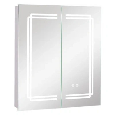Costway 2 Doors Bathroom Mirror Medicine Wall Cabinet With Lights In Gray