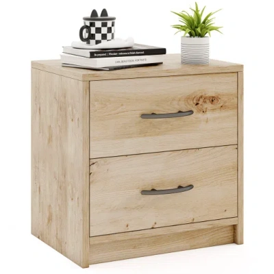 Costway 2 Drawer Nightstand With Storage For Living Room-oak In Brown