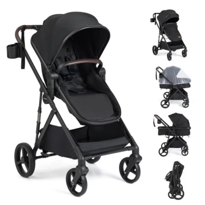 Costway 2 In 1 Baby Stroller With Bassinet Mode High Landscape With Reversible Seat And Canopy-black