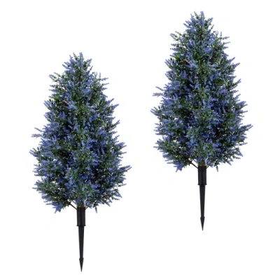 Costway 2 Pack 3.3 Ft Artificial Lavender Topiary Trees With Ground Spikes For Indoor Outdoor In Blue
