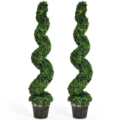 Costway 2 Pack 4 Feet Artificial Spiral Boxwood Topiary Indoor Outdoor Decor In Green