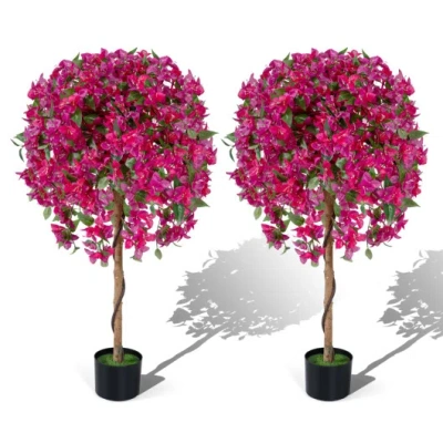 Costway 2 Pack Artificial Azalea Trees Faux Floral Plants With Vivid Blooming Flowers In Multi