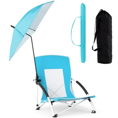 Costway 2 Pack Beach Umbrella Chair For Adults With Adjustable Parasol-blue