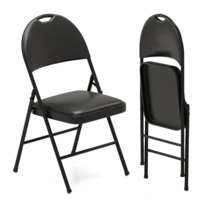 Costway 2 Pack Padded Folding Chairs With Metal Frame And Carry Handle-black