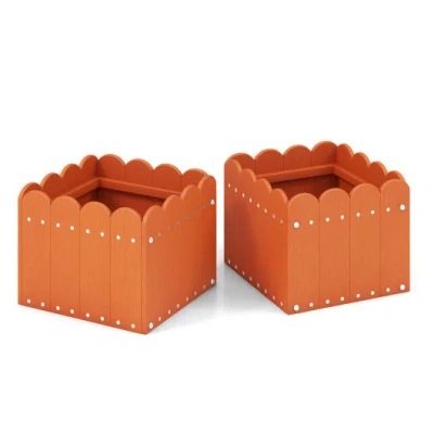Costway 2 Pack Square Planter Box With Drainage Gaps For For Front Porch Garden Balcony-orange