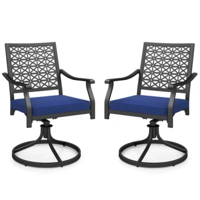 Costway 2 Pack Swivel Outdoor Chairs With Soft Cushions And Round Steel Base-navy In Multi