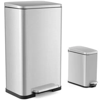 Costway 2 Pack Trash Can Combo Set With Step-on Pedal Removable Inner Buckets For Kitchen In Silver & Rose Gold