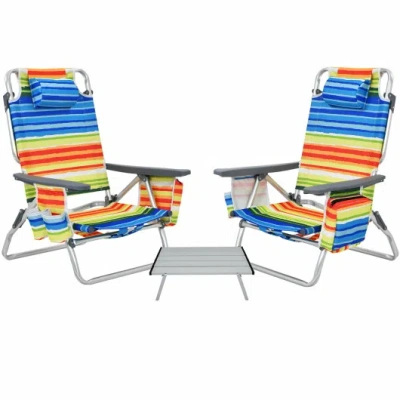Costway 2 Packs 5-position Outdoor Folding Backpack Beach Table Chair Reclining Chair Set-yellow In Multi