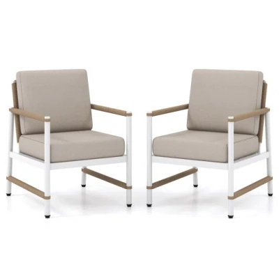 Costway 2 Packs Patio Aluminum Sofa With Wicker Backrest And Armrests In Multi