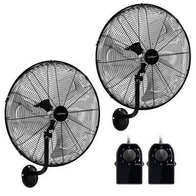 Costway 2 Pcs 20" Wall Mount Fan With 3-speed Options 85° Oscillation 30° Tilt 6 Ft Cord In Black
