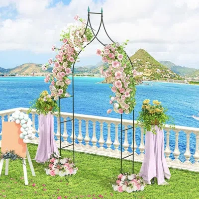 Costway 2 Pcs Garden Arbor With Multiple Side Crossbars Powder-coated Metal Tubes In Black