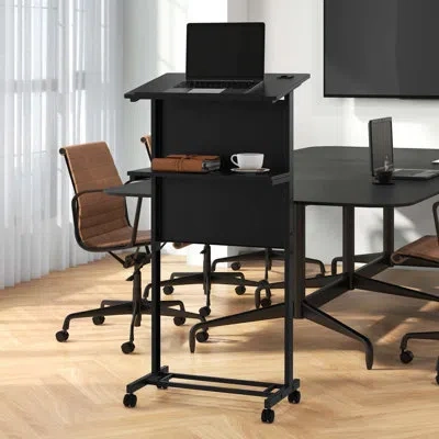 Costway 2 Pcs Mobile Lectern Podium Height Adjustable Rolling Laptop Cart Black