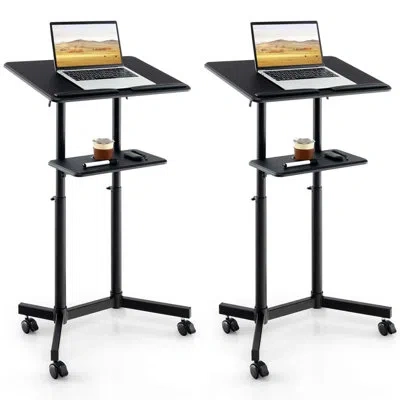 Costway 2 Pcs Mobile Lectern Podium With Tilting Top Storage Tray Lockable Casters Black