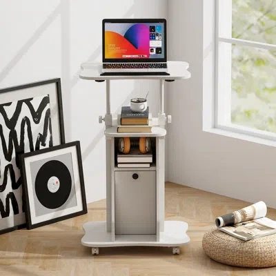 Costway 2 Pcs Mobile Podium Stand Office Laptop Cart With Storage Adjustable Height White