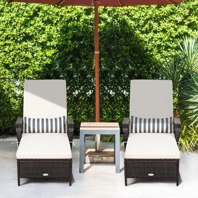 Costway 2 Pcs Pe Rattan Chaise Lounge Chair Armrest Recliner Adjustable Pillow In Mix Brown