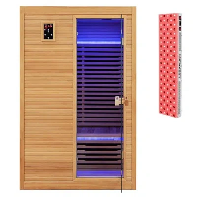 Costway 2 People Far Infrared Wooden Sauna Room With Bluetooth Speakers 4 Light Strips Free Red Light Therap In Natural