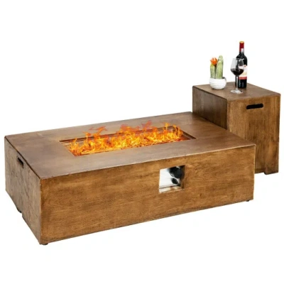 Costway 2 Piece Outdoor Propane Fire Pit Table Set In Brown