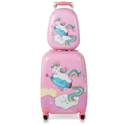 Costway 2 Pieces 18 Inch Kids Luggage Set With 12 Inch Backpack In Pink