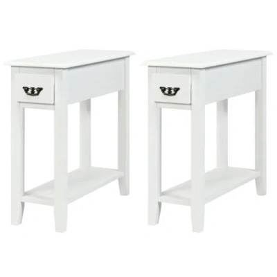 Costway 2 Pieces 2 Tier Sofa Side End Table With Drawer And Open Shelf-white