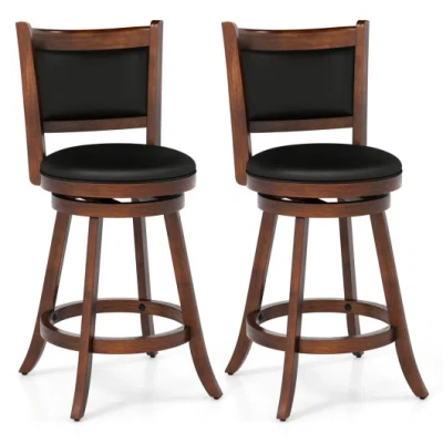 Costway 2 Pieces 24 Inch Swivel Counter Stool Dining Chair Upholstered Seat-brown