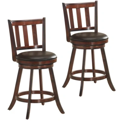 Costway 2 Pieces 360 Degree Swivel Wooden Counter Height Bar Stool Set With Cushioned Seat-25 Inches In Brown