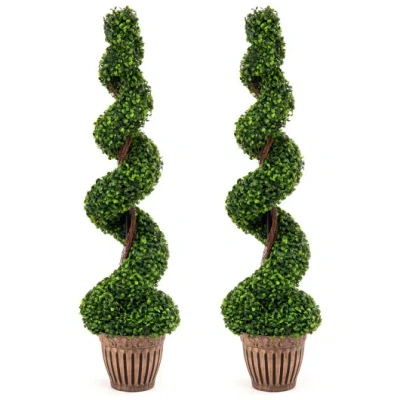 Costway 2 Pieces 4 Feet Artificial Décor Green Boxwood Spiral Tree Set