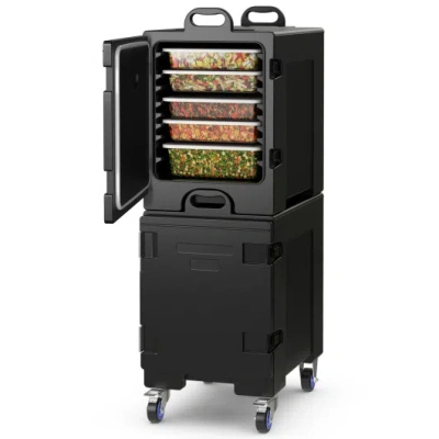 Costway 2 Pieces 81 Quart Insulated Food Pan Carrier Stackable In Black