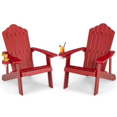 Costway 2 Pieces Adirondack Chair Set With Ergonomic Design For Porch And Backyard-red
