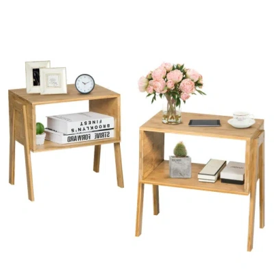 Costway 2 Pieces Bamboo Nightstand Sofa Table With Storage Shelf In Multi