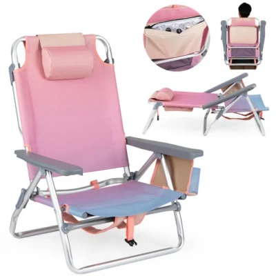 Costway 2 Pieces Folding Backpack Beach Chair With Pillow-pink