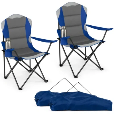 Costway 2 Pieces Folding Camping Chairs For Adults With Cup Holders-navy In Multi