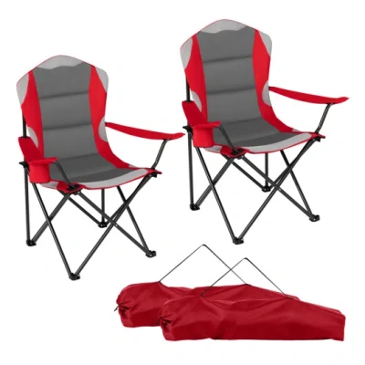 Costway 2 Pieces Folding Camping Chairs For Adults With Cup Holders-red In Multi