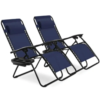 Costway 2 Pieces Folding Lounge Chair With Zero Gravity-navy In Blue