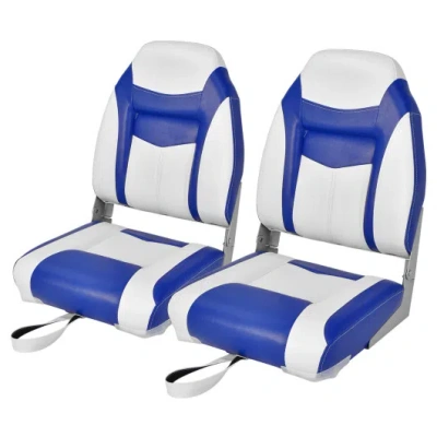 Costway 2 Pieces High Back Folding Boat Seat Set With Sponge Cushion-blue
