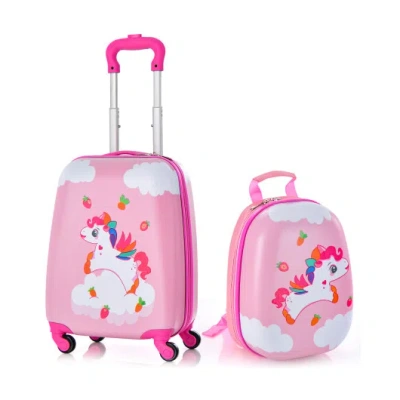 Costway 2 Pieces Kids Carry-on Luggage Set With 12 Inch Backpack-multicolor