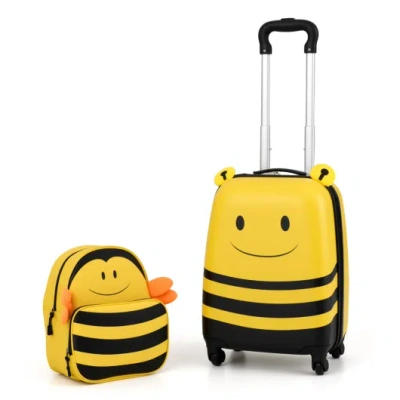 Costway 2 Pieces Kids Luggage Set On Wheels With Anti-lose Rope And Retractable Rod-yellow