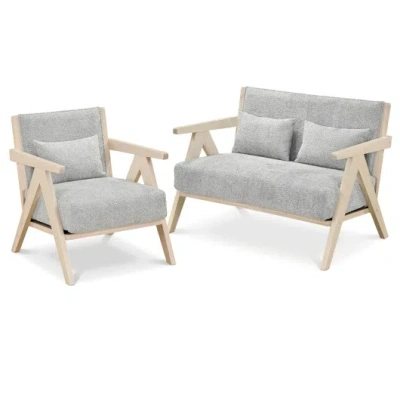 Costway 2 Pieces Living Room Furniture Set With Rubber Wood Frame-gray