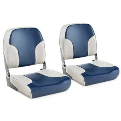 Costway 2 Pieces Low Back Boat Seat Set With Sponge Padding And Aluminum Hinges-blue