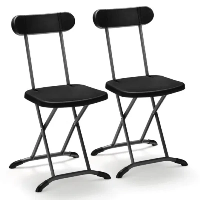 Costway 2 Pieces Outdoor Folding Chair Set With Sturdy Frame And Ergonomic Backrest-black