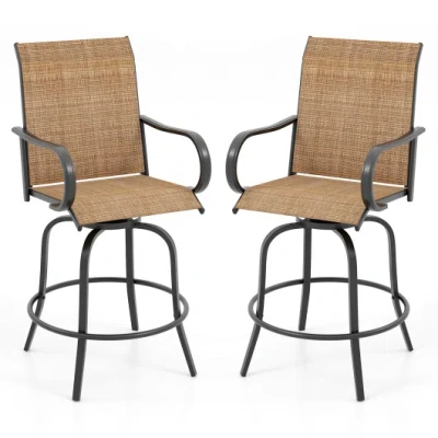 Costway 2 Pieces Patio 360 Rotation Swivel Bar Stool Set-brown In Multi