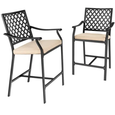 Costway 2 Pieces Patio Bar Stool With Height Cushion And Armrest
