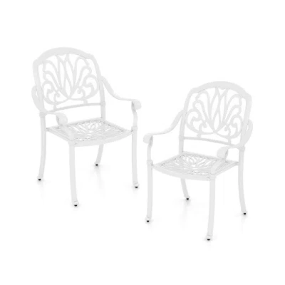 Costway 2 Pieces Patio Cast Aluminum Dining Chairs With Armrests-white In Multi