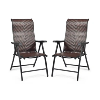 Costway 2 Pieces Patio Rattan Folding Reclining Chair In Black