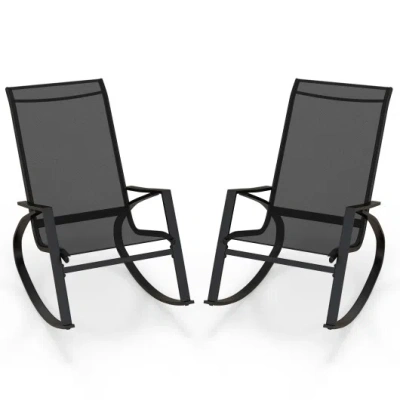 Costway 2 Pieces Patio Rocking Chairs Outdoor Sling Fabric Rockers With Ergonomic Backrest And Seat-black
