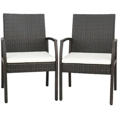 Costway 2 Pieces Patio Wicker Dining Armchair Set With Soft Zippered Cushion-set Of 2 In Black