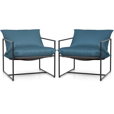 Costway 2 Pieces Sling Accent Chair Leisure Chair With Weatherproof Seat Fabric Indoor Outdoor-navy In Blue